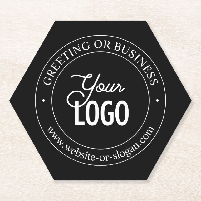 Easy Logo Replacement & Customizable Text | Black Paper Coaster (Front)