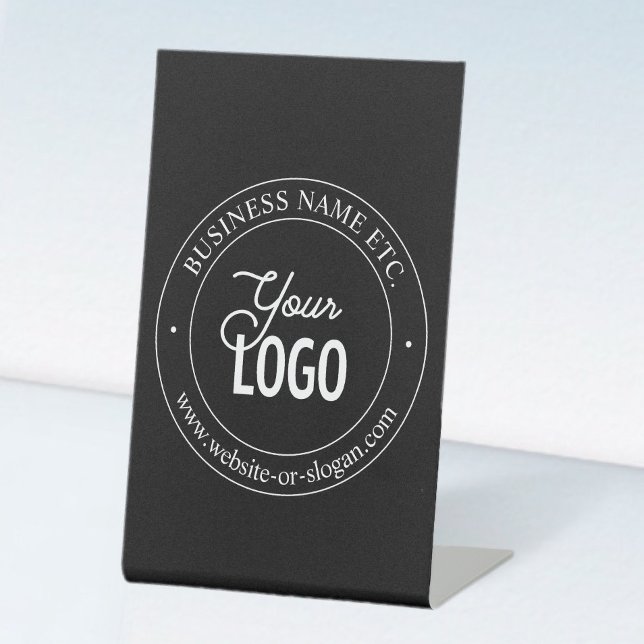 Easy Logo Replacement & Customizable Text | Black Pedestal Sign (Creator Uploaded)