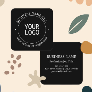 Easy Logo Replacement & Customizable Text Black Square Business Card