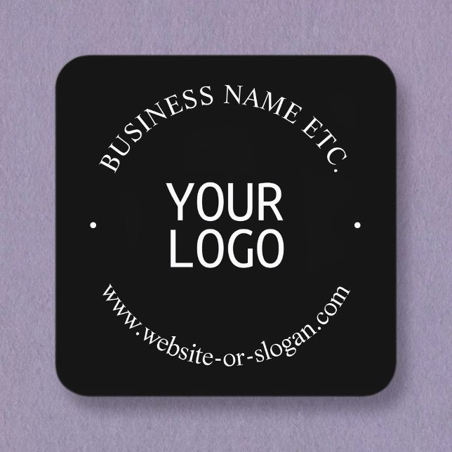 Easy Logo Replacement & Customizable Text | Black Square Business Card (Creator Uploaded)