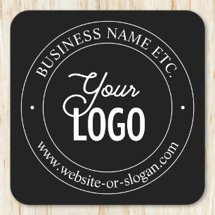 Easy Logo Replacement & Customizable Text   Black Square Paper Coaster