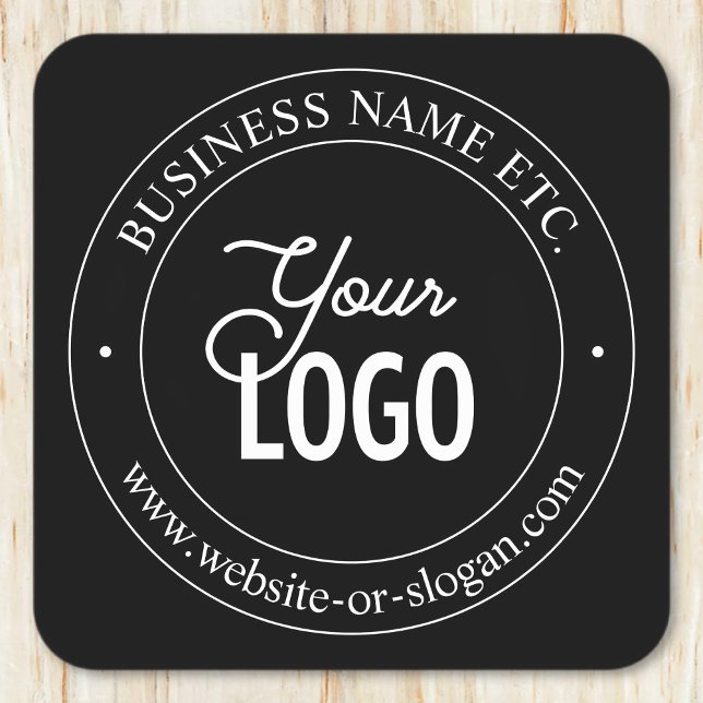 Easy Logo Replacement & Customizable Text | Black Square Paper Coaster (Creator Uploaded)