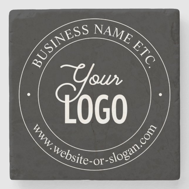 Easy Logo Replacement & Customizable Text | Black Stone Coaster (Front)