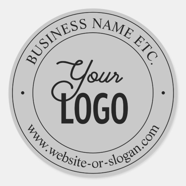 Easy Logo Replacement & Customizable Text | Grey Classic Round Sticker (Front)