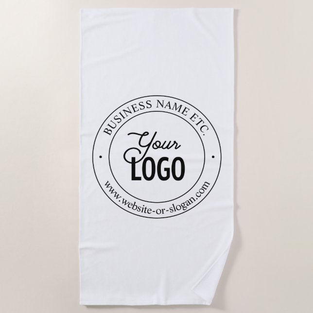 Easy Logo Replacement & Customizable Text | White Beach Towel (Front)