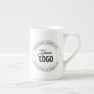 Easy Logo Replacement & Customizable Text   White Bone China Mug