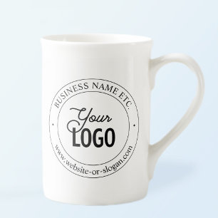Easy Logo Replacement & Customizable Text   White Bone China Mug