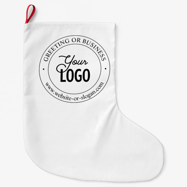 Easy Logo Replacement & Customizable Text | White Large Christmas Stocking (Front)