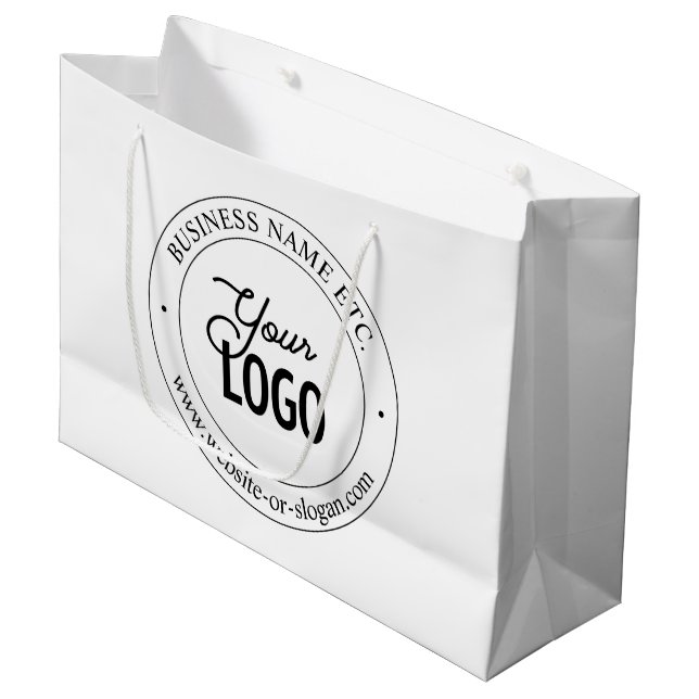 Easy Logo Replacement & Customizable Text | White Large Gift Bag (Front Angled)