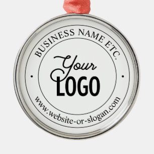 Easy Logo Replacement & Customizable Text   White Metal Ornament