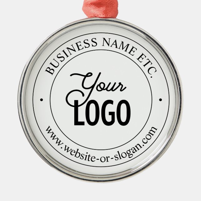 Easy Logo Replacement & Customizable Text | White Metal Ornament (Front)