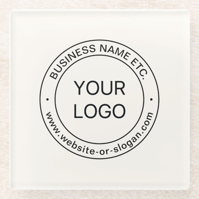 Easy Logo Replacement & Editable Text | Off White Glass Coaster (Front)