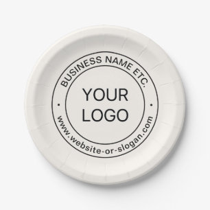 Easy Logo Replacement & Editable Text Off White Paper Plate