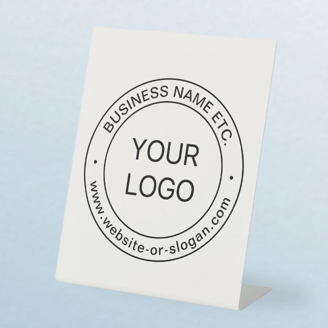 Easy Logo Replacement & Editable Text | Off White Pedestal Sign (Creator Uploaded)