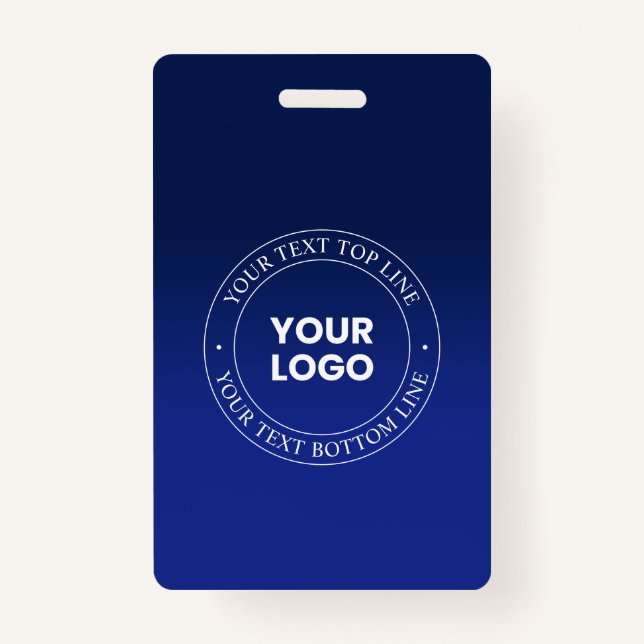 Easy Logo Replacement & Text | Dark Blue Gradient Badge (Front)