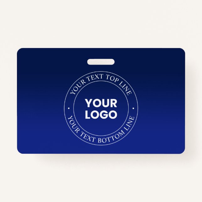 Easy Logo Replacement & Text | Dark Blue Gradient Badge (Front)