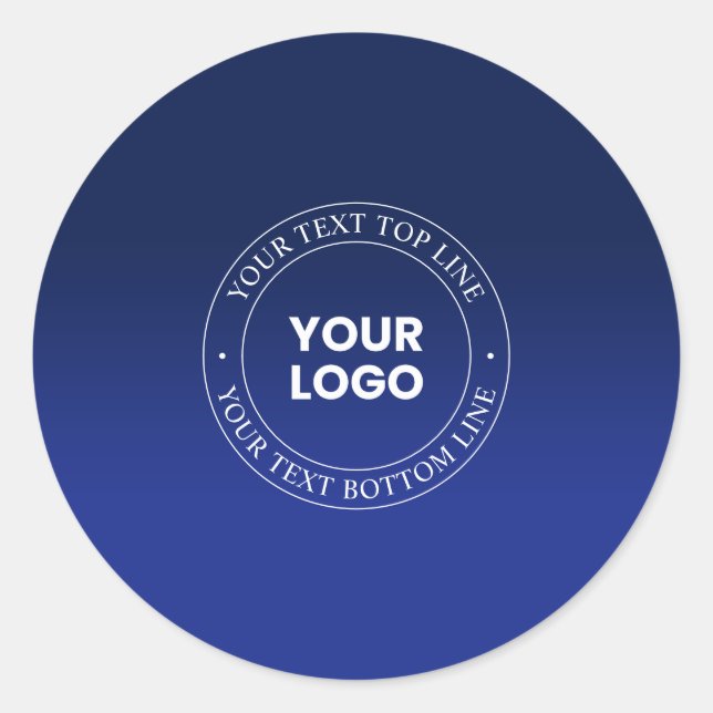 Easy Logo Replacement & Text | Dark Blue Gradient Classic Round Sticker (Front)