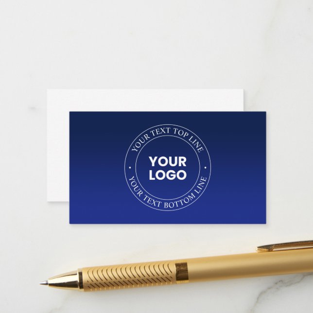 Easy Logo Replacement & Text | Dark Blue Gradient Enclosure Card (Front/Back In Situ)