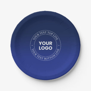 Easy Logo Replacement & Text Dark Blue Gradient Paper Plate
