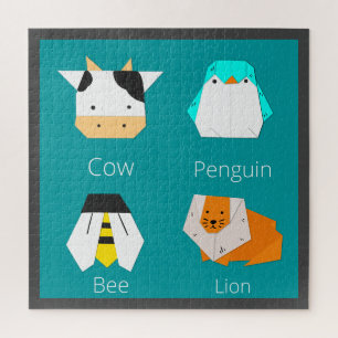 Easy Lovely drawing Paper craft Animals blue Jigsaw Puzzle