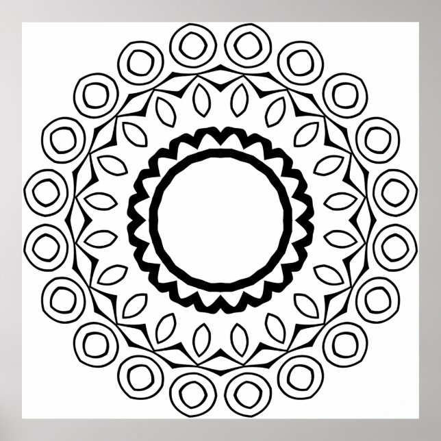 Easy Mandala Colouring Page Bold Circle Pattern Poster (Front)