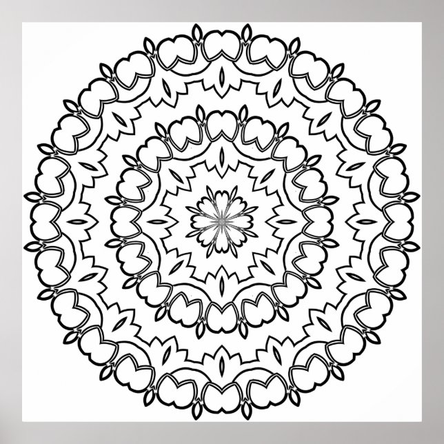 Easy Mandala Colouring Page Rounded Petal Design Poster (Front)