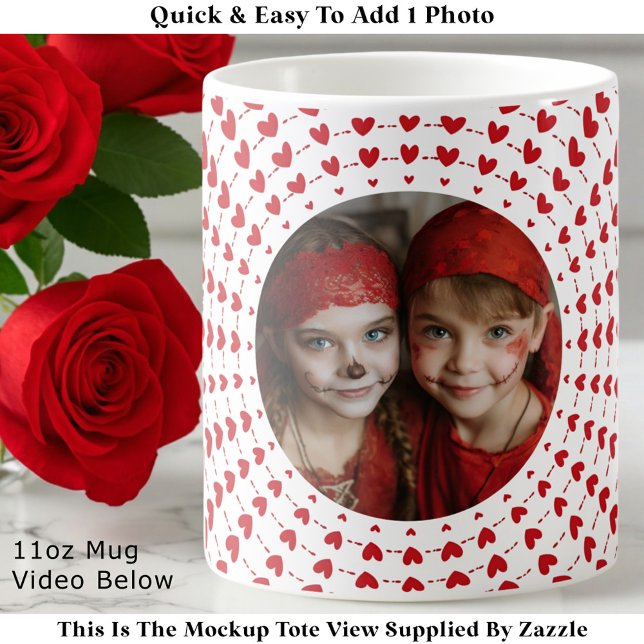 Easy Modern & Trendy One Photo & Red Hearts Coffee Mug (Creator Uploaded)