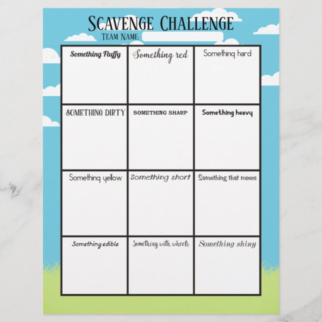 Easy office scavenger hunt game board letterhead (Front)