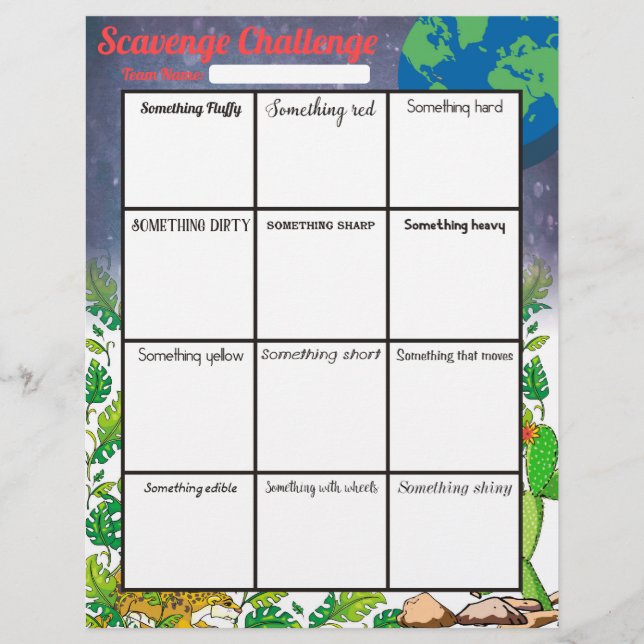 Easy office scavenger hunt game board letterhead (Front)