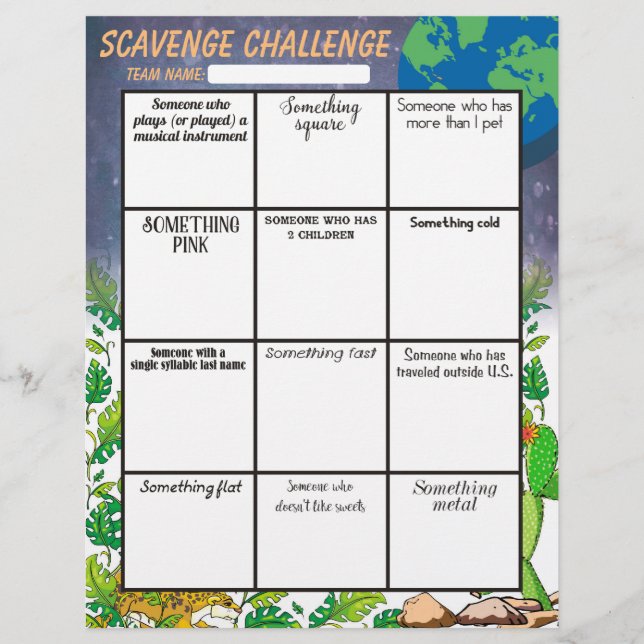 Easy office scavenger hunt game board letterhead (Front)
