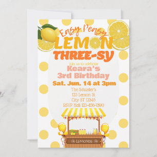 Easy Peasy Lemon Three-sy, Lemon 3rd Birthday Invitation