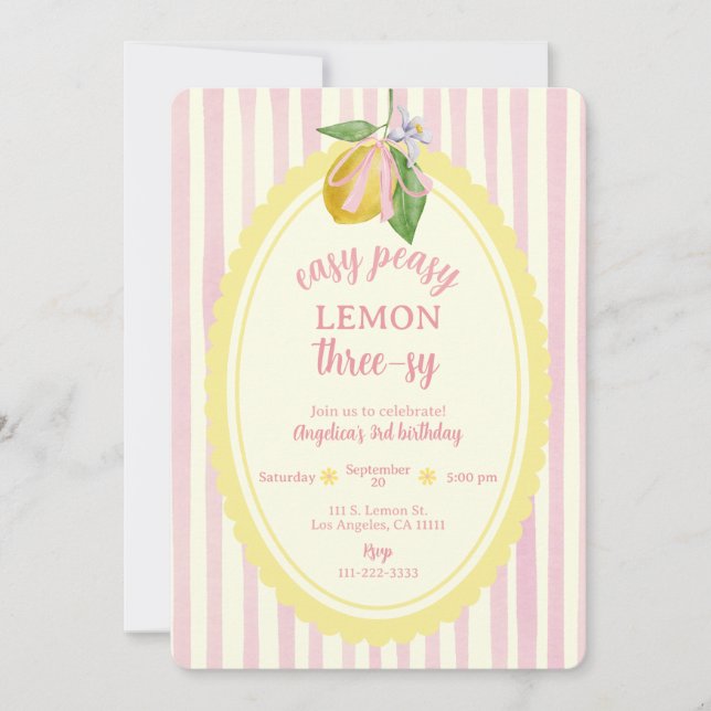 Easy Peasy Lemon Three-zy 3rd Birthday Invitation (Front)