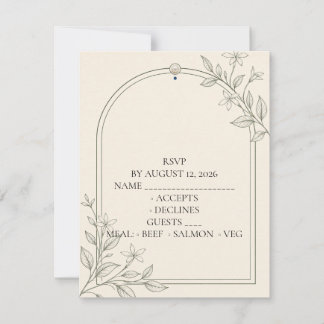 Easy Read Olive Botanical Wedding RSVP Card