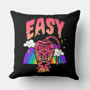 EASY Tiger Retro Rainbow Throw Pillow