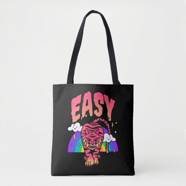 EASY Tiger Retro Rainbow Tote Bag Tiger Stripe (Front)