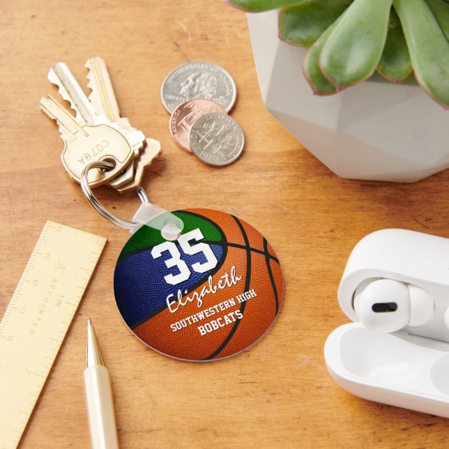 easy to personalize blue green basketball gifts keychain (Desk)