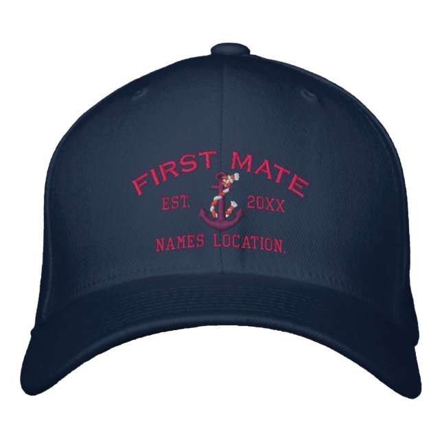 Easy to Personalize YEAR Names First Mate Anchor Embroidered Hat (Front)
