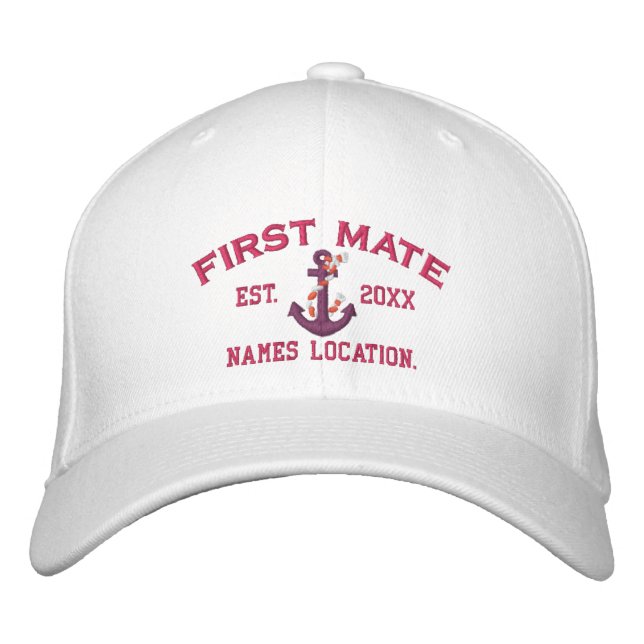Easy to Personalize YEAR Names First Mate Anchor Embroidered Hat (Front)