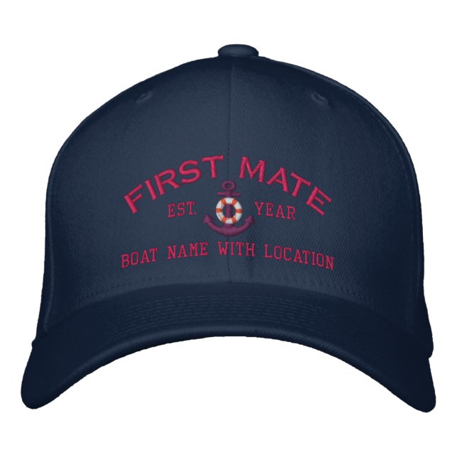 Easy to Personalize YEAR Names First Mate Anchor P Embroidered Hat (Front)