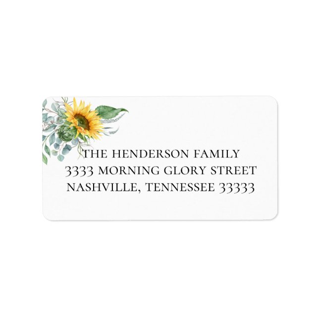 Easy to Read Lovely Watercolor Sunflower Label (Front)
