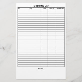 Easy To Read Shopping List Stationery