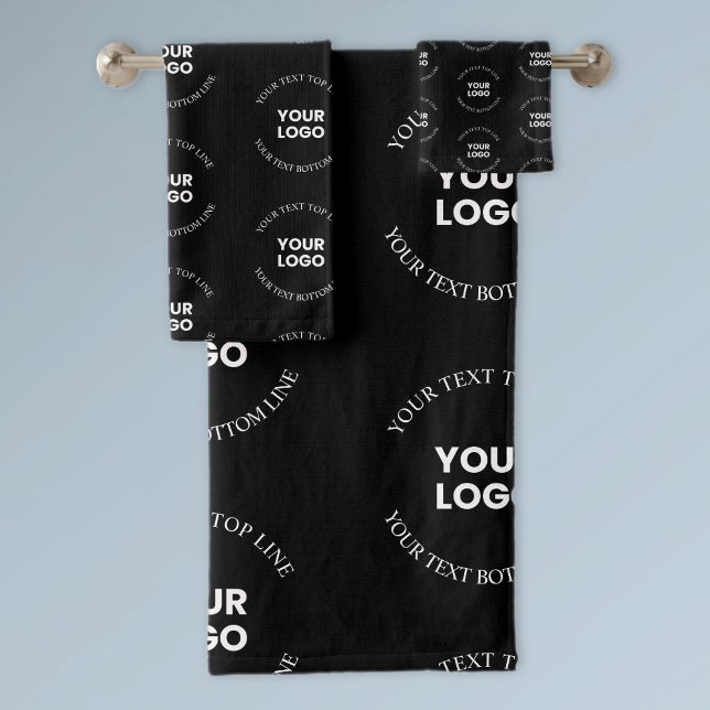 Easy to Replace Logo & Editable Text Pattern Bath Towel Set (Creator Uploaded)