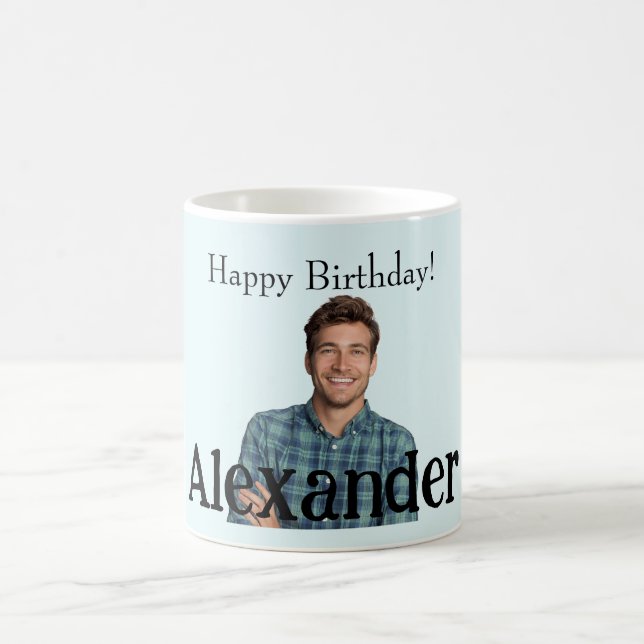 Easy Upload Photo Add Name Happy Birthday  Coffee Mug (Center)
