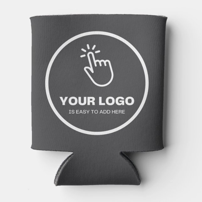 Easy Upload Your Logo Custom Low Minimums Grey Can Cooler (Front)