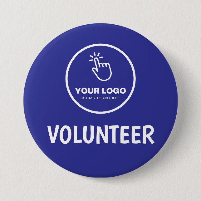 Easy Upload Your Logo Custom Volunteer Blue 3 Inch Round Button (Front)