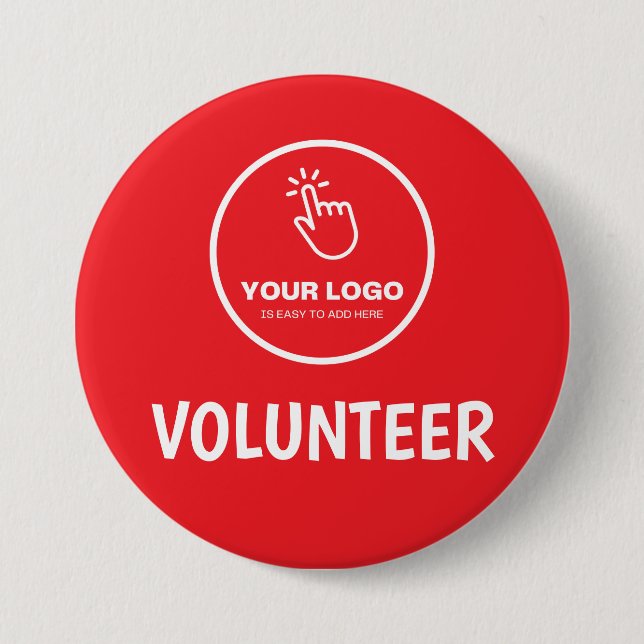 Easy Upload Your Logo Custom Volunteer Red 3 Inch Round Button (Front)