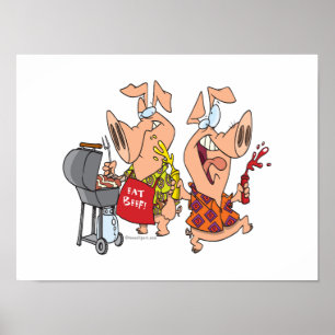 eat beef funny barbecue BBQing pigs Poster