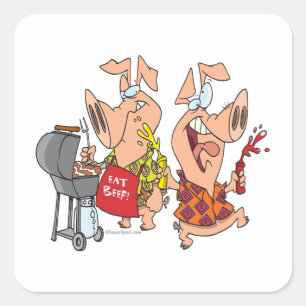 eat beef funny barbecue BBQing pigs Square Sticker