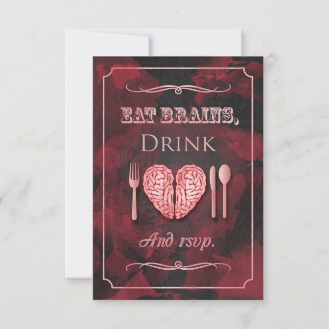 Eat Brains, Drink and be Married Zombie RSVP (Front)