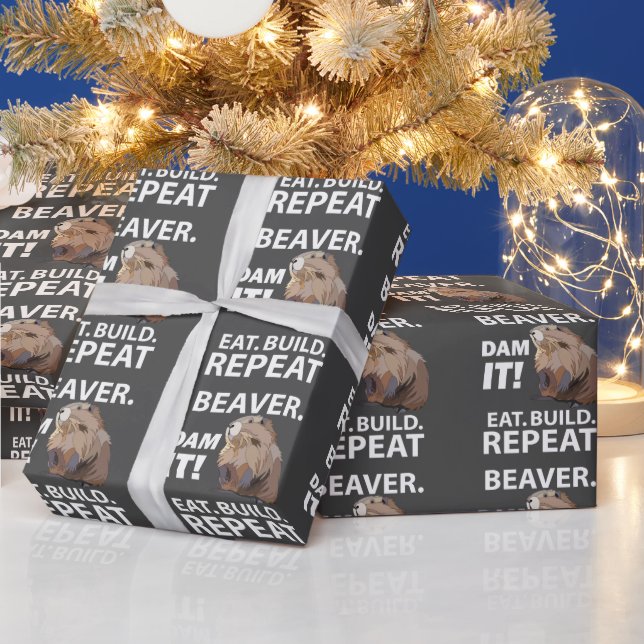 Eat Build Repeat Funny Beaver Animal  Wrapping Paper (Holidays)
